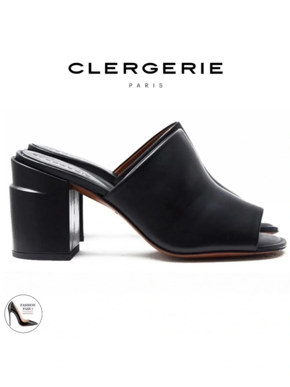 ROBERT CLERGERIE ALLEGRIA MULE BLACK LEATHER block Heel Open Toe Slip On Sandals